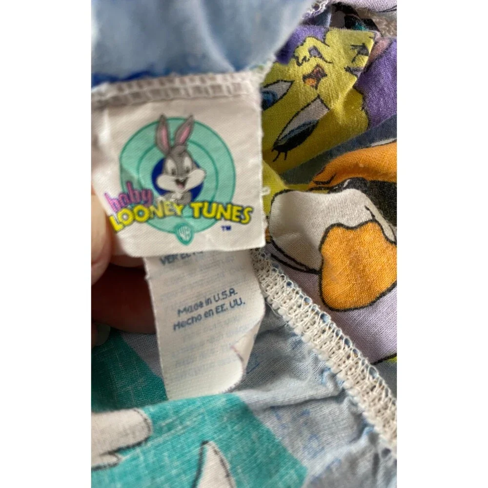 Vintage Looney Tunes Babies Blue Fitted Crib Sheet Tweety Bugs Daffy Sylvester